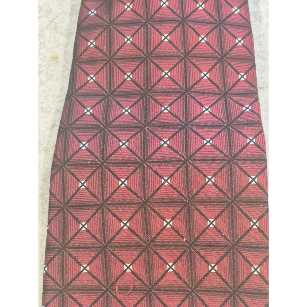 Embassy Row‎ Neckwear Men Burgundy Geometric Silk Dress Tie - Picture 7 of 7